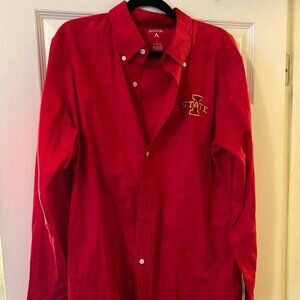 Antigua Red Iowa State Long Sleeve Button Up